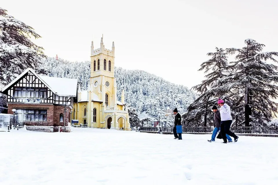 Snow-covered Shimla with Christ Church
