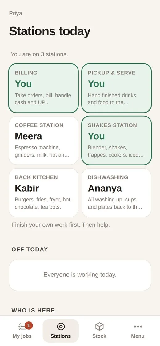 Qurost Cafe: stations for today