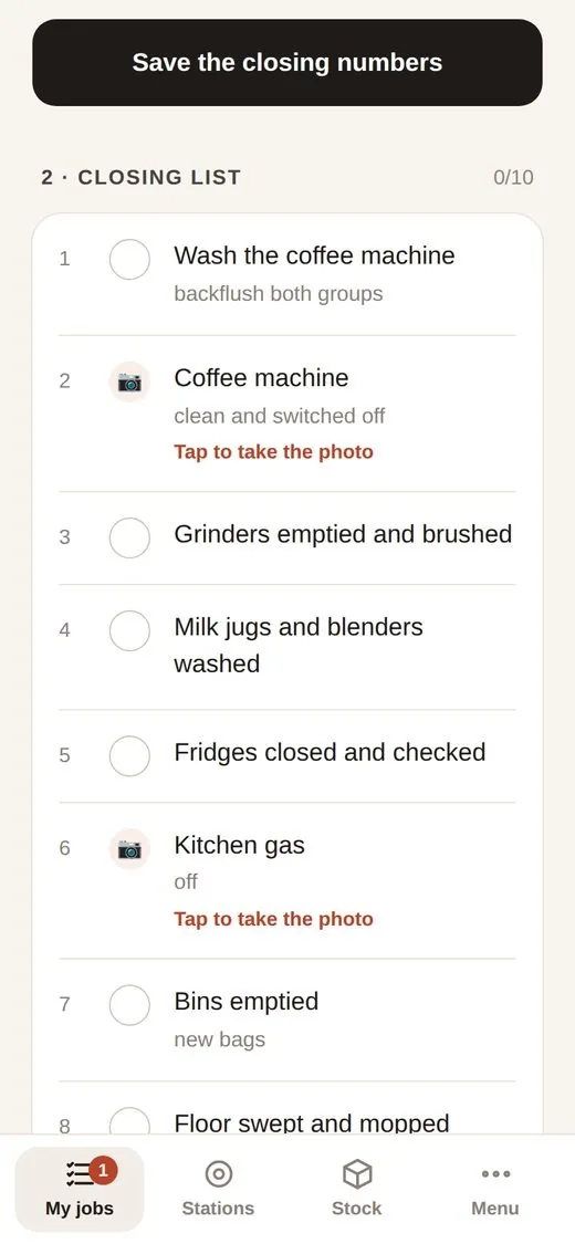 Qurost Cafe: the closing list with photo steps