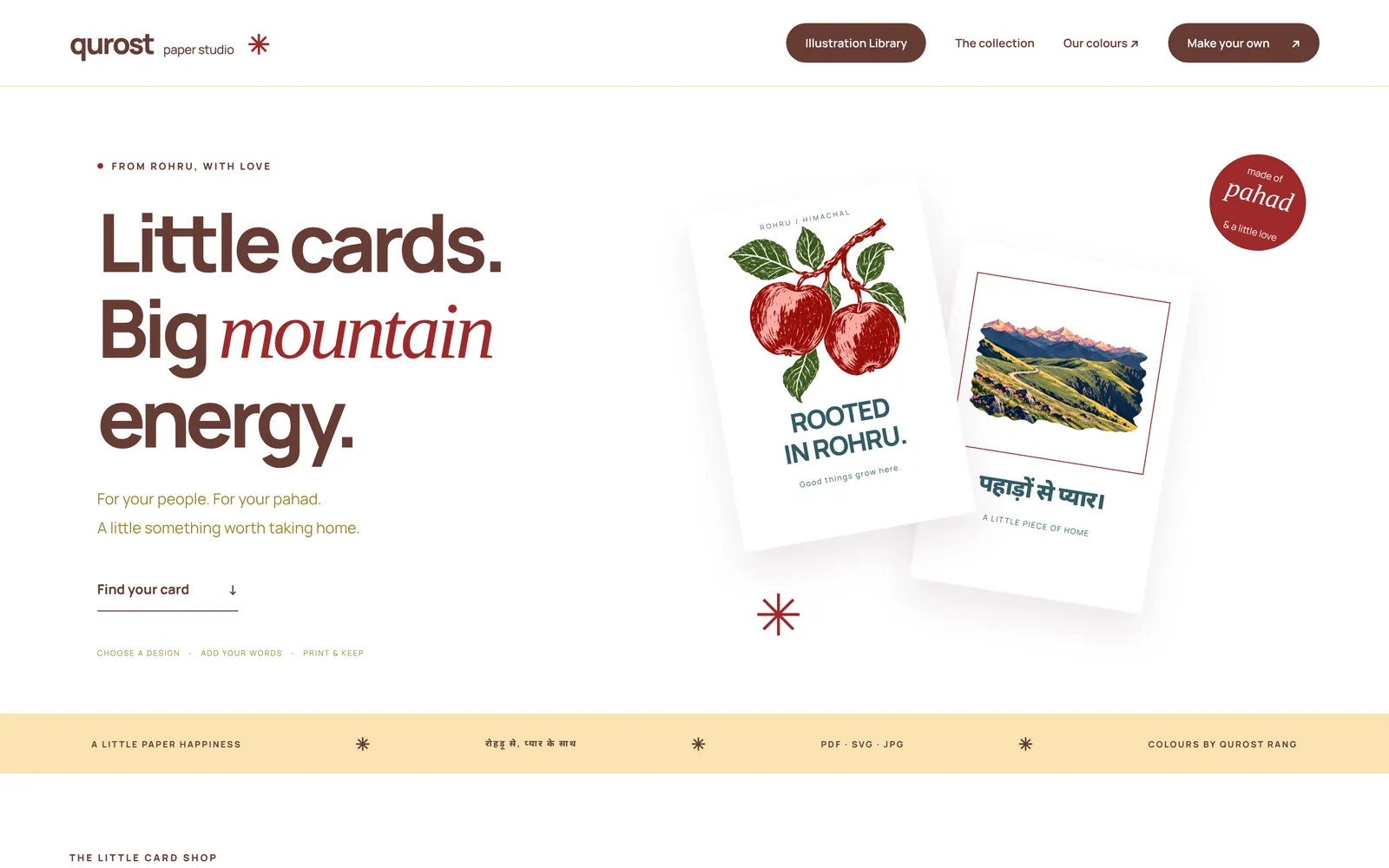 Qurost Paper Studio: Little cards. Big mountain energy.
