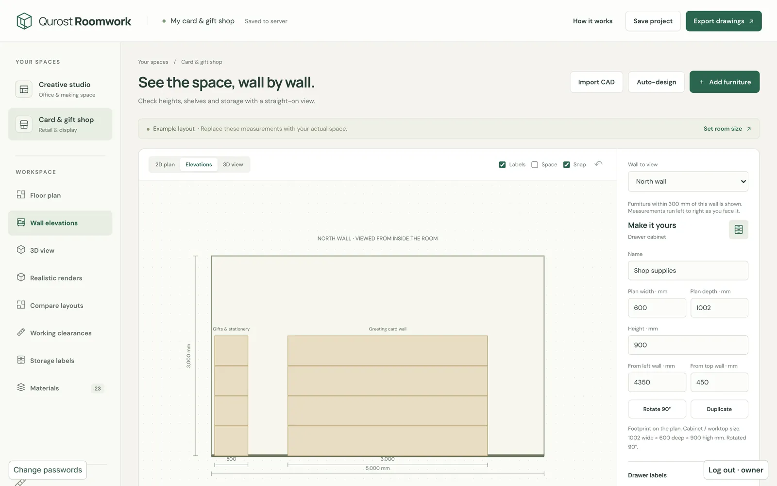 Qurost Roomwork: a wall elevation