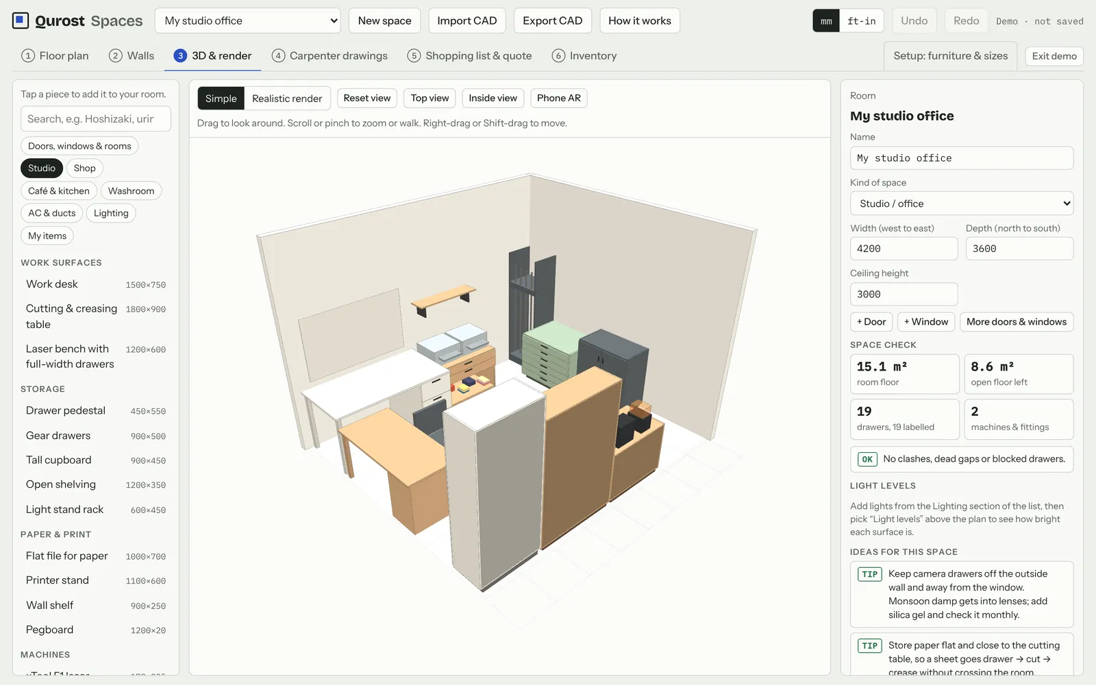 Qurost Spaces: the same studio in 3D